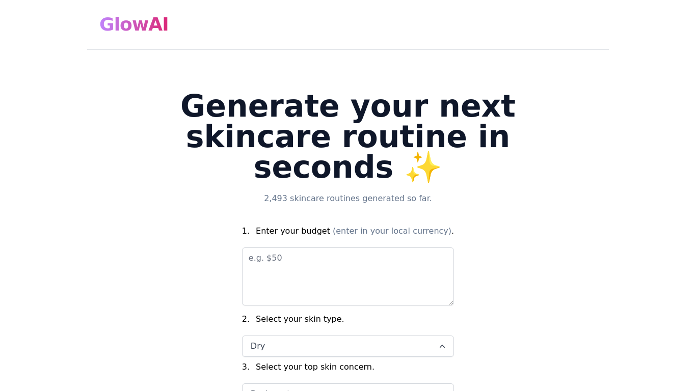 Glow Ai Demo Generate Your Next Skincare Routine In Seconds Ai Demos Glow Ai Demo Generate Your Next Skincare Routine In Seconds Ai Demos