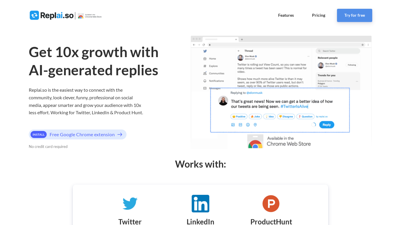Replai.so – AI Replies for Twitter & LinkedIn image